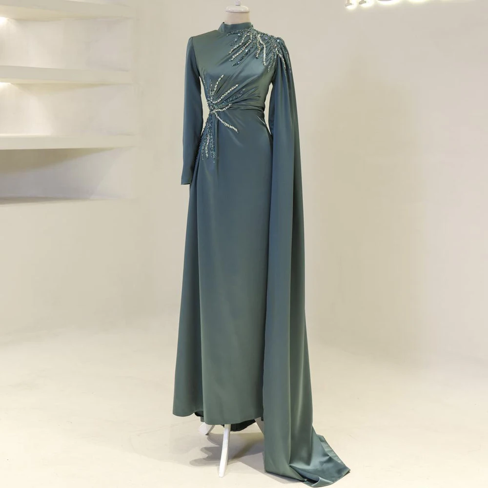 فستان حفلات الزفاف الأنيق المخصص من Ciynsia بأكمام طويلة ورقبة عالية فساتين سهرة شال طويل فستان سهرة رسمي عربي سعودي