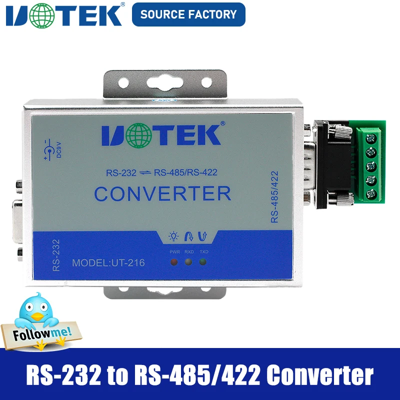 UOTEK Converter RS232 to RS485 RS422 Conversion Adapter DB9 Com Connector 600W Lightning Surge Protection UT-216