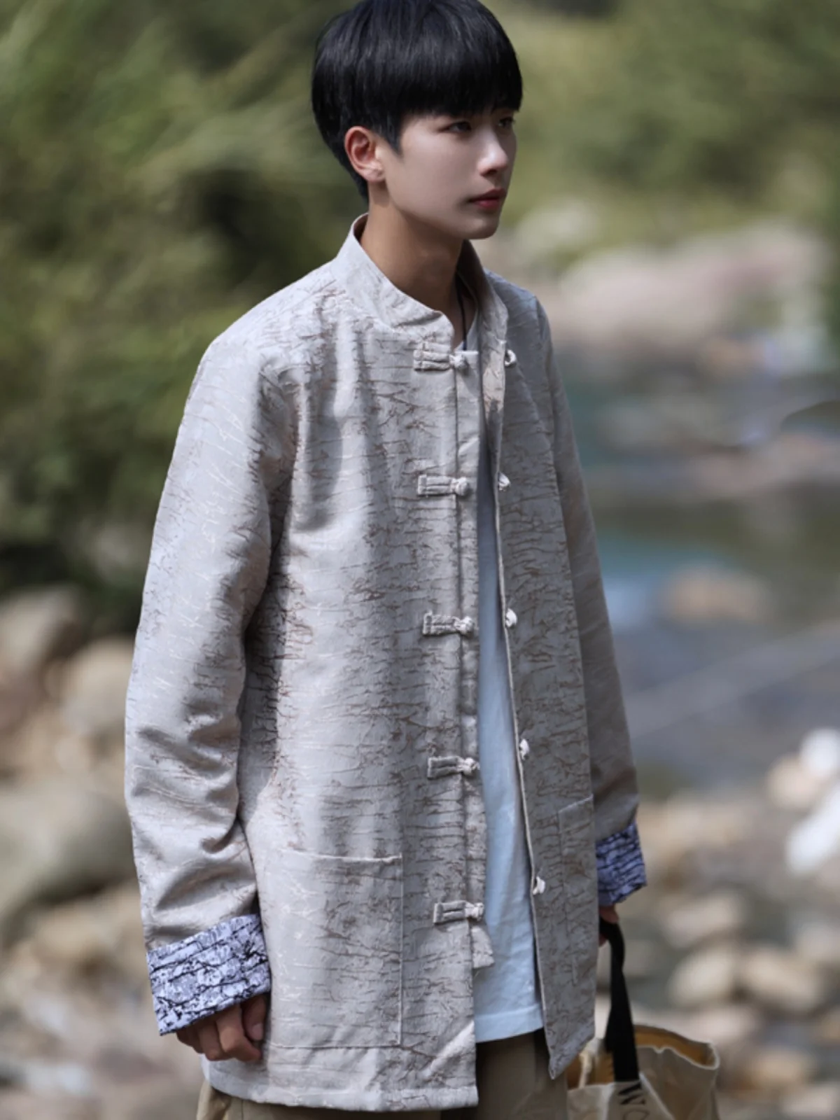 

Повседневный мужской костюм джета Тан с воротником-стойкой, молодежная одежда для чая в стиле дзен, большой размер, буддийская одежда Hanfu для отдыха, верхняя одежда