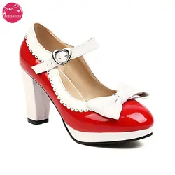 Mary Jane Shoes Pretty Sweet Bow Patent Leather Dress Bowknot Lolita School Wedding Party Platfrom Pumps Princess Cosplay Heels