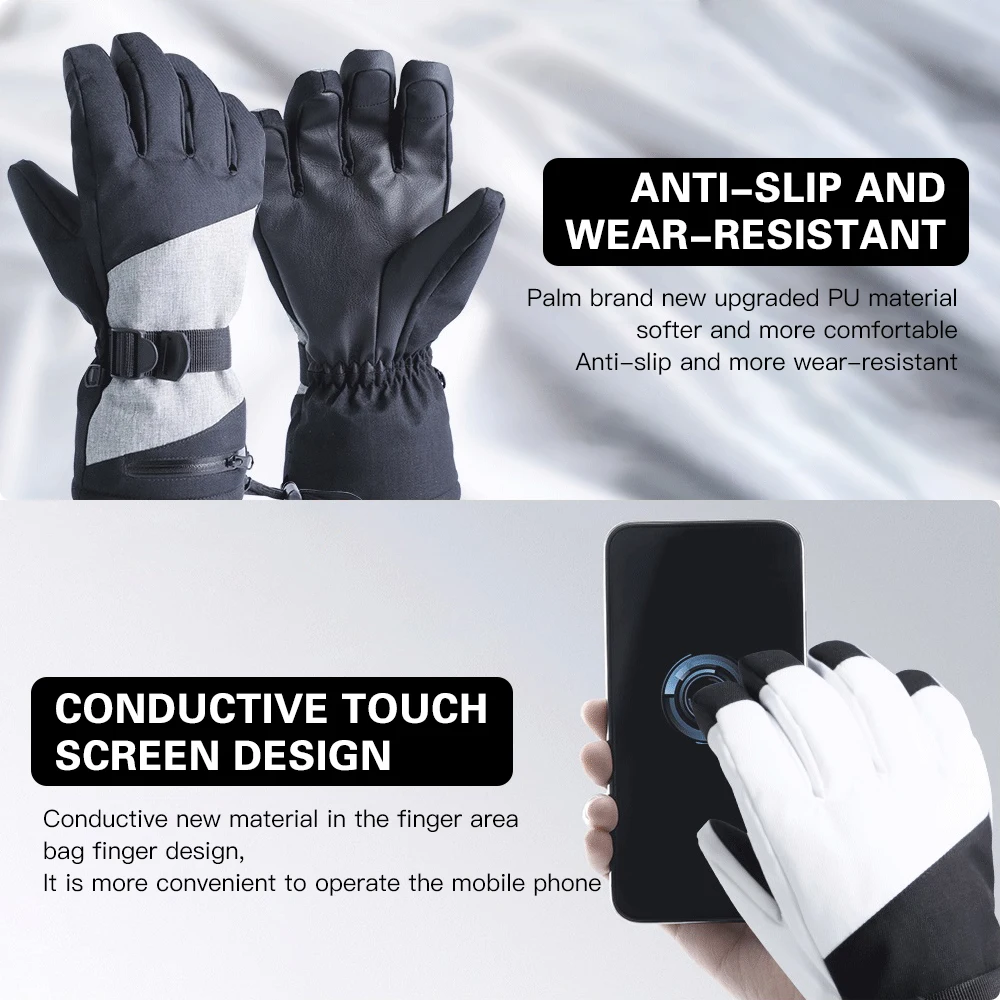 Ski Gloves Five-finger Snow Gloves Waterproof & Windproof Touchscreen Gloves for Cycling Snowboarding Driving Outdoor Work