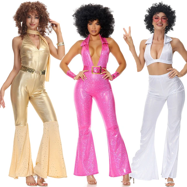 Disco Fever 70 s Costume Womens Pink Foxy Lady Sexy Disco Costume Halloween Costume 2022 New Arrival