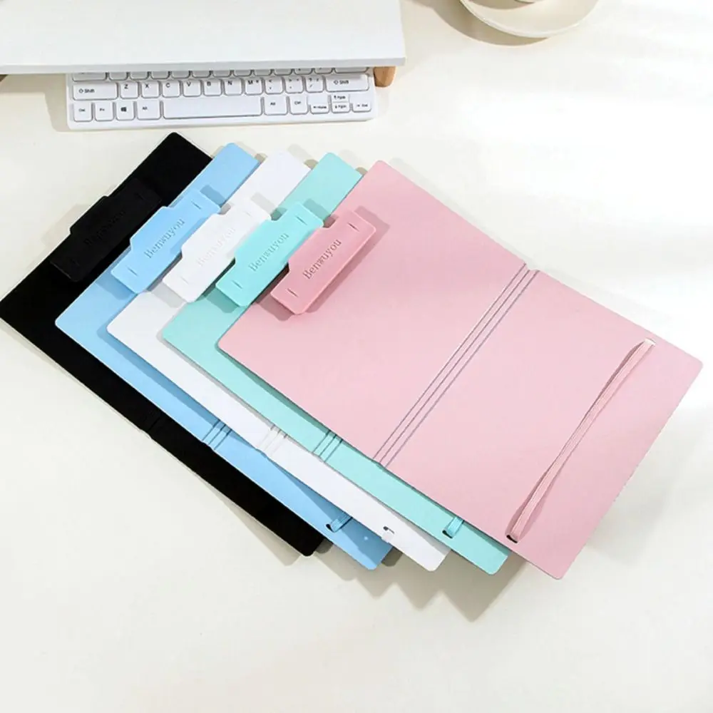 1pc Portable PP A5 Clipboard Folder Foldable with Elastic Strap Clipboard Morandi Color Document Holder School Office