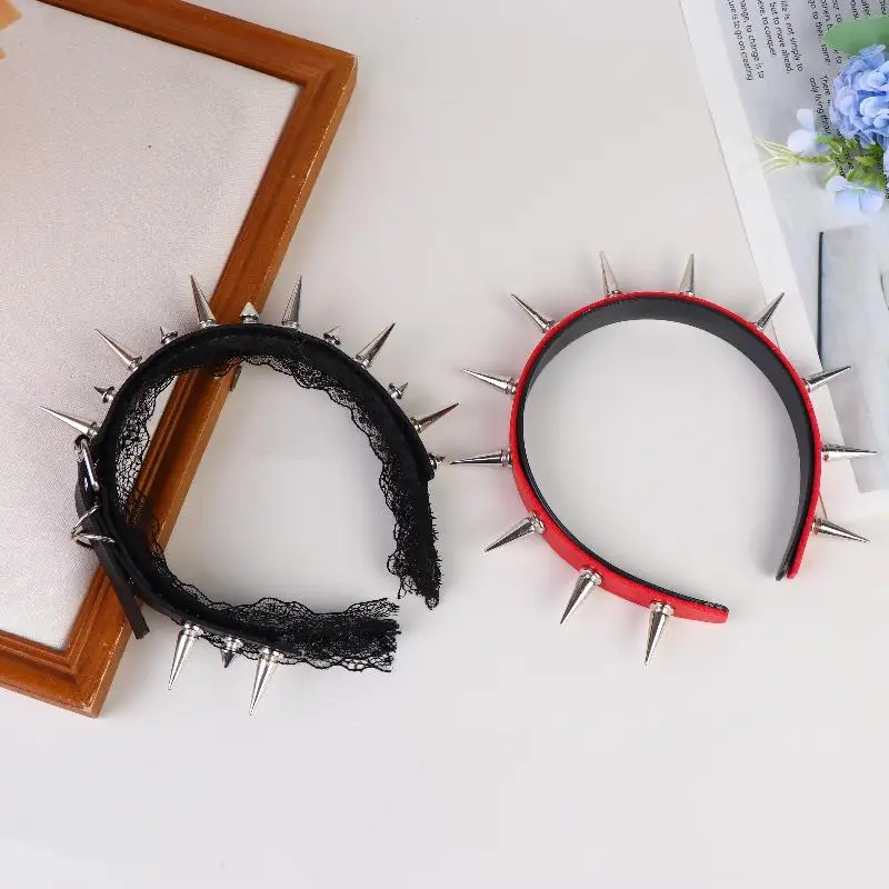 Gothic Punk Haarband für Mädchen Spitze Nieten Kopfschmuck Cosplay Kostüm Themenveranstaltungen Club-Auftritte – Detail 5