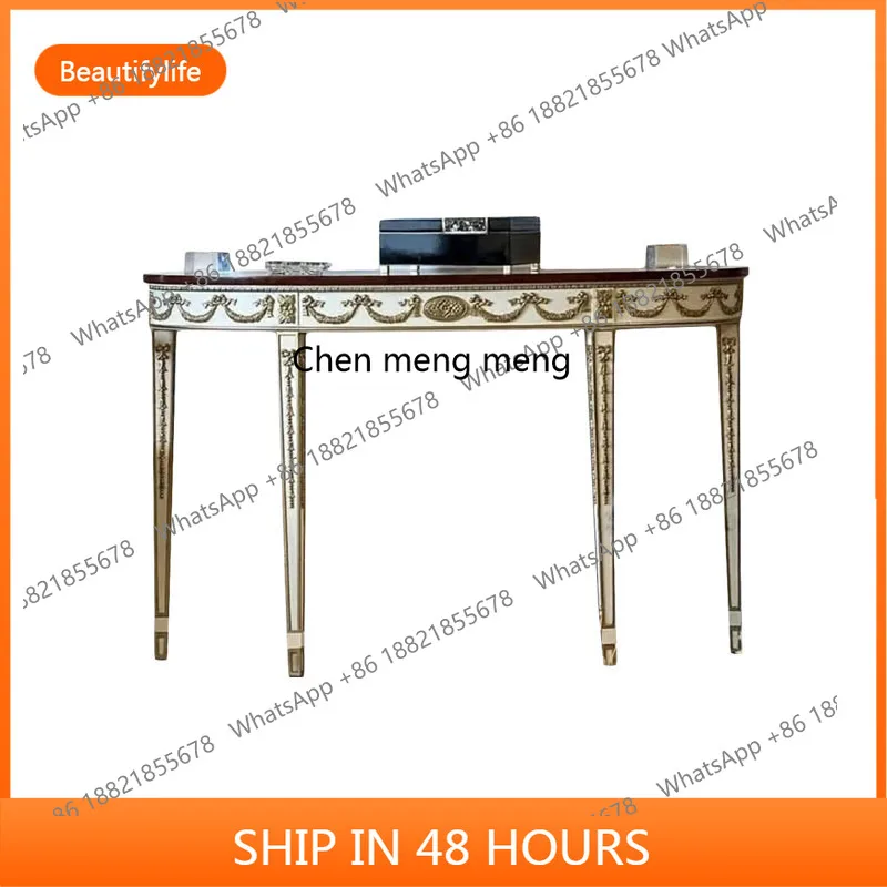 E153 French Retro Solid Wood Entryway Table for Front Door, Semi-Circular Ultra-Narrow Entryway Table for Living Room
