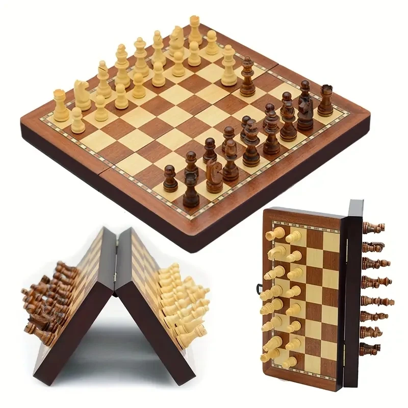 Chess 39cm/15.35inch Collapsible large size Wooden chess set  high-grade sculpted chess board - 2 extra queens, a good gift