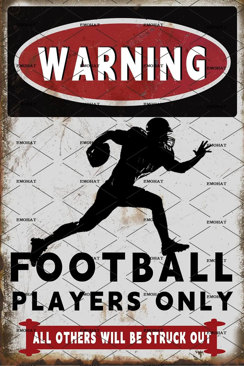 Metal Tin Sign Vintage Football Decor wall Sports Signs Warning Football Players Only All Others Will Be Struck Out Football Pos