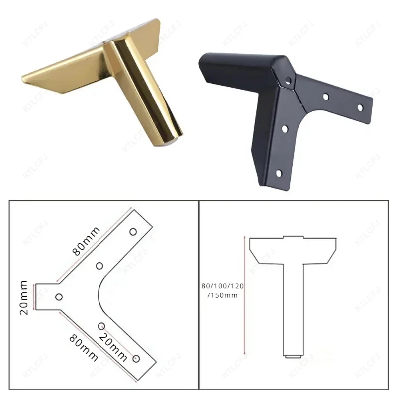 Patas de sofá de 4 piezas para muebles, patas de Metal, negro, dorado, para TV, armario, cama, mesa de centro, escritorio, taburete, silla, 8/10/12/15cm