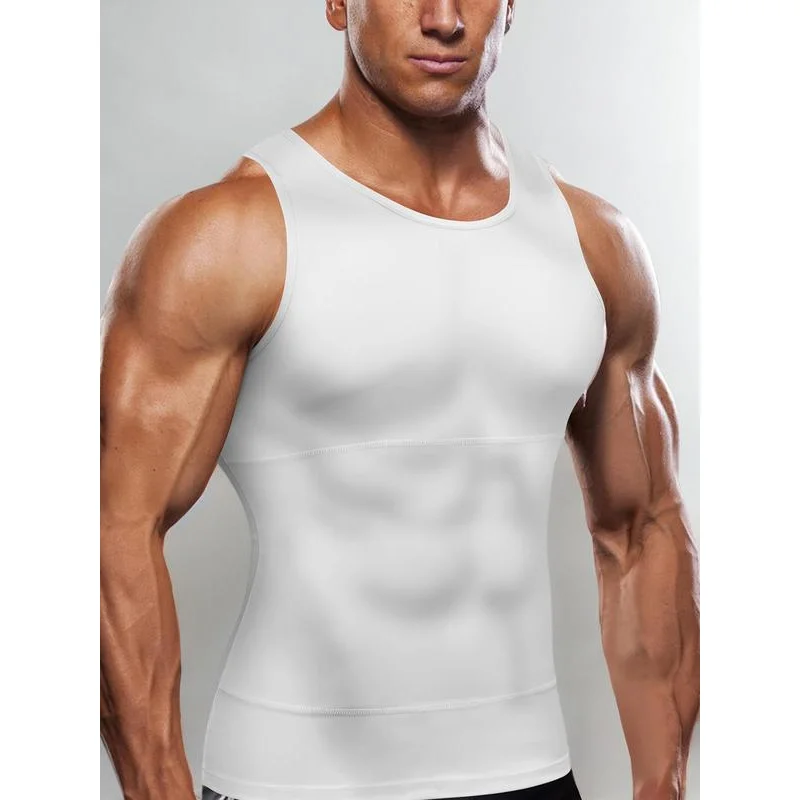 Men's Solid Compression Shapewear Tank Top, Breathable Comfortable Slimming Vest, Compression Shirt, Tummy Control Clothes for M