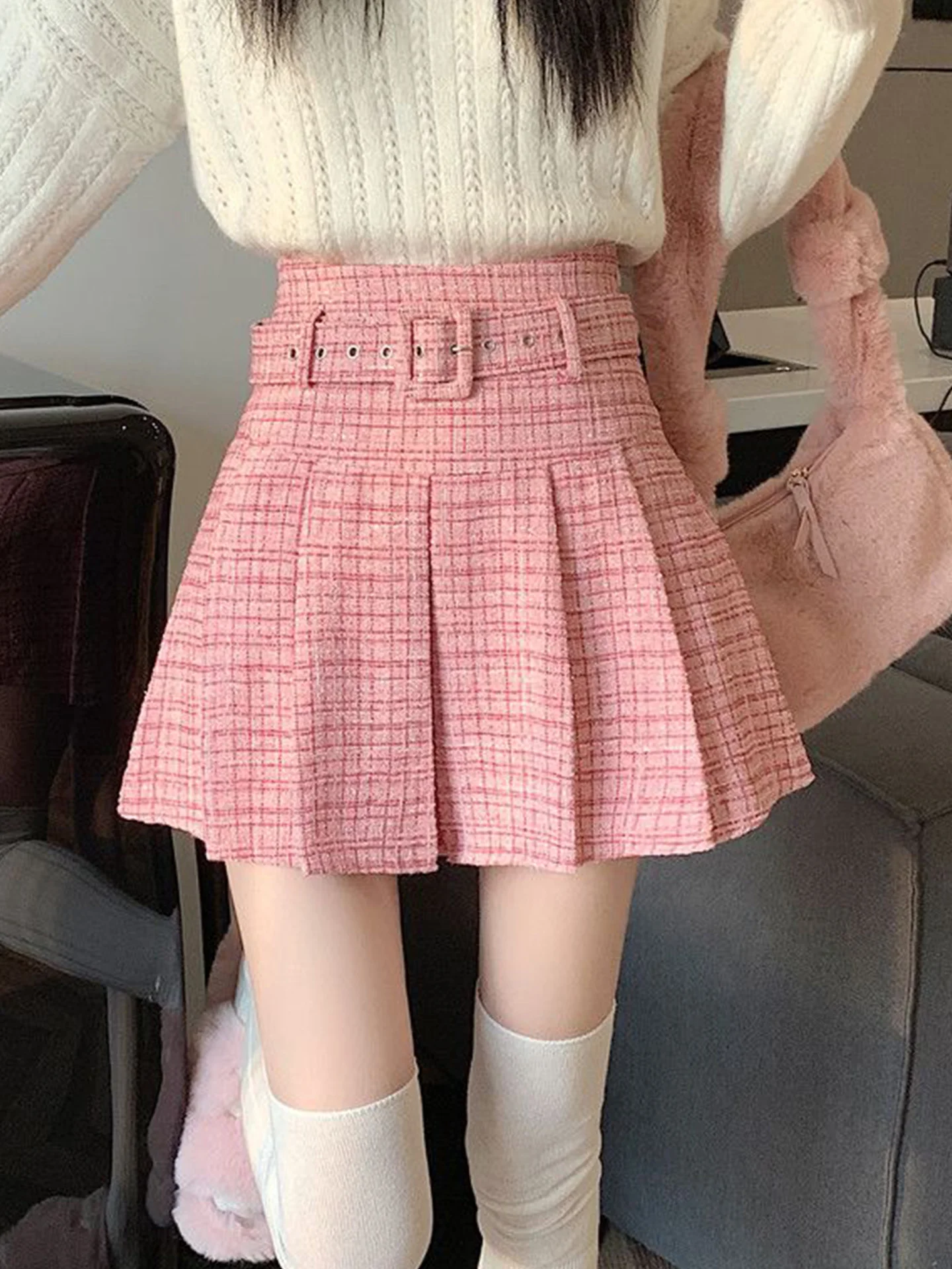 

Slimming High Waist A-Line Skirt with Rough Texture And Pleats for Women Prevents Exposure Sweet And Spicy Sle