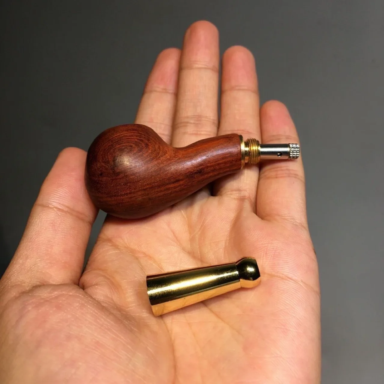 1pc High-End Solid Wood Handmade Old-fashioned Dry Tobacco Pipe Men\'s Red Sandalwood Filter Pocket Short Cigarette Holder