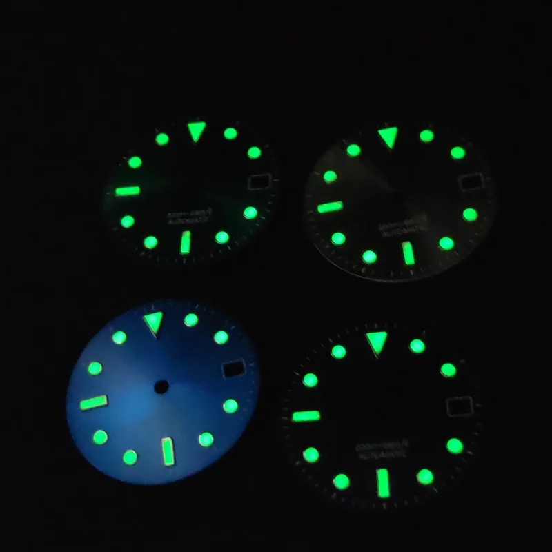 28.5MM C3 Green Luminous Date Windown Sunburst Blue Green Grey Watch Dial For Seiko Abalone SKX6105 7S26 NH35 Movement