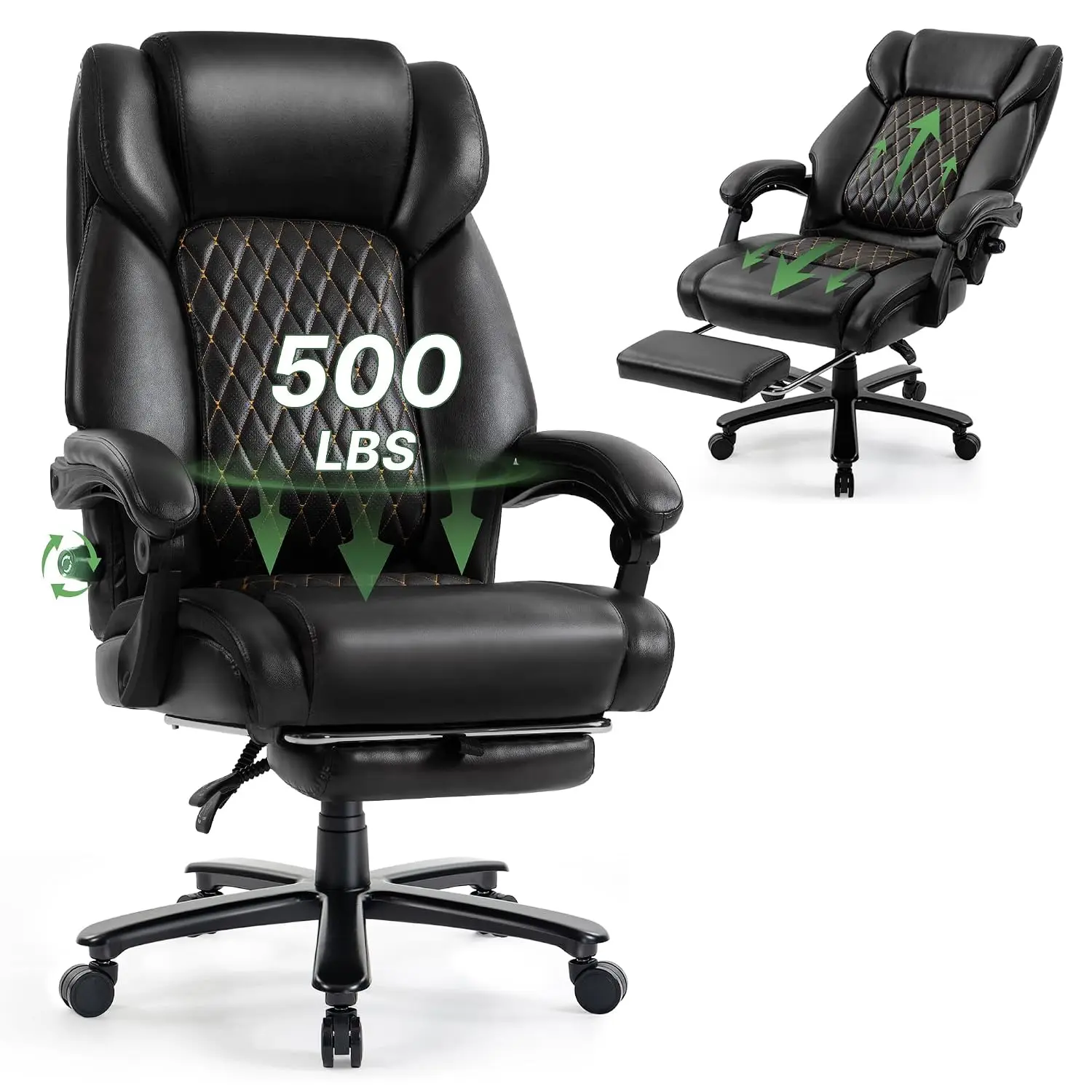 500LBS Reclining Executive Office Chair With Retractable Footrest Black, Customized