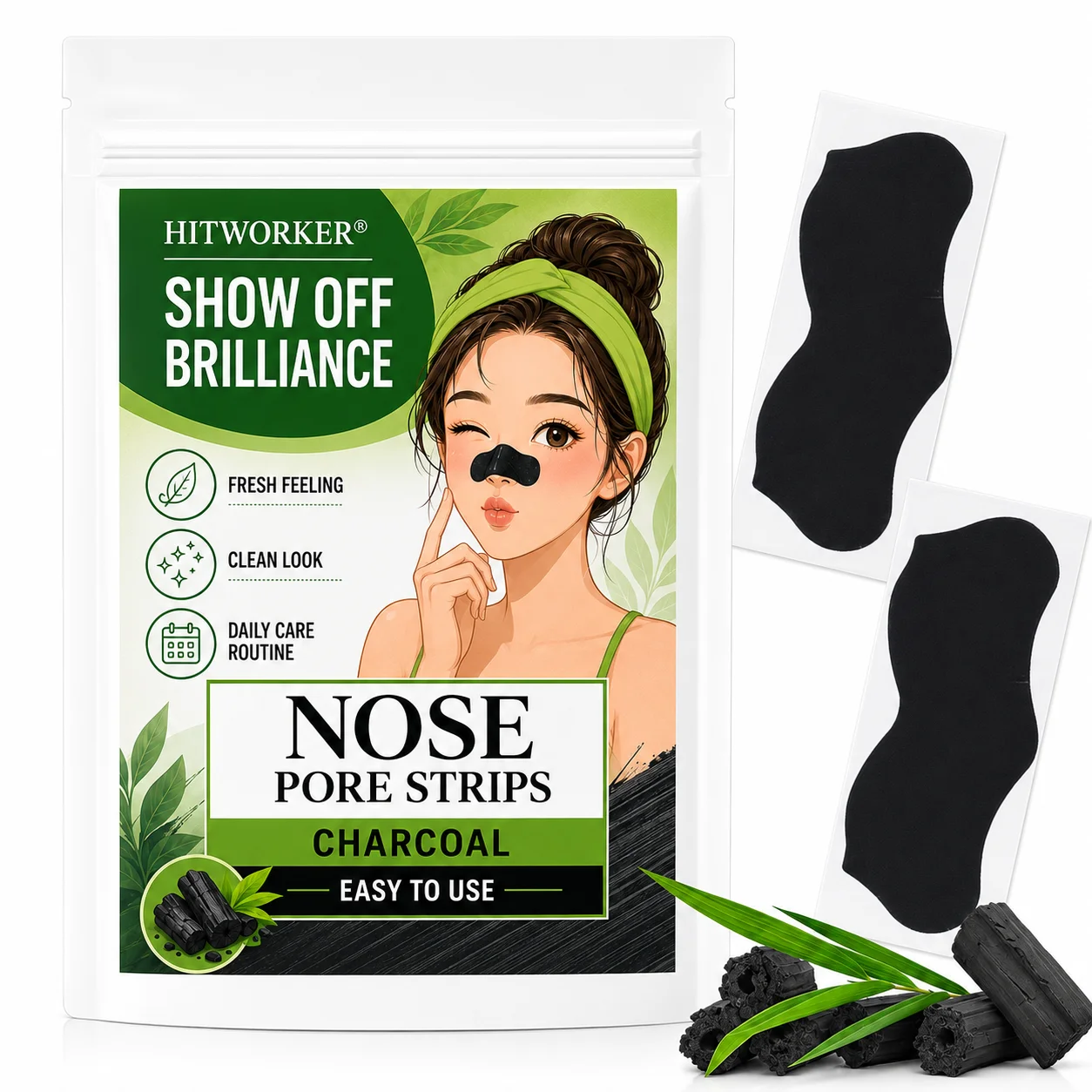 10PCS Blackhead Remover Strips, Charcoal Nose Strips Blackhead Remover, Deep Cleansing Pore Strips, Absorbs Blackheads