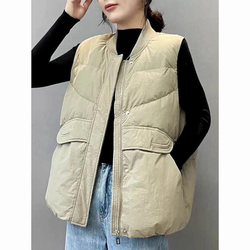 Waistcoats Women Stand Collar Vests Casual Lightweight Cotton Added Sleeveless Cardigans Korean Style Quilted Coats Women Tops