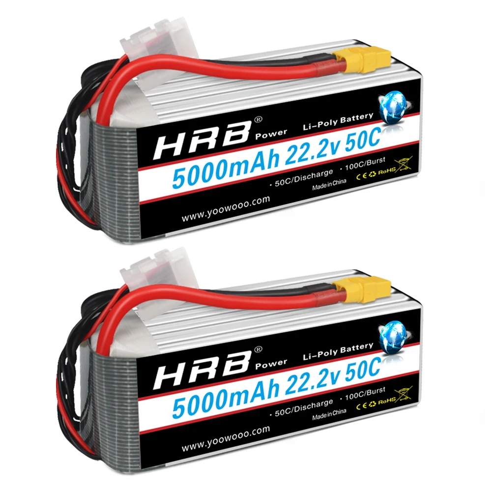 2PCS HRB 22.2v 5000mah 6000mah 4000mah 3300mah 6S Lipo Batterij 50C 60C Met XT60 XT90 EC5 Connector voor RC vliegtuig helikopter