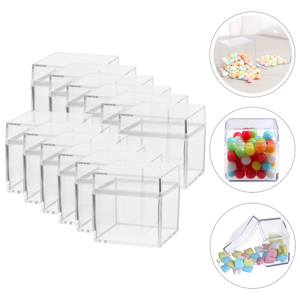 

12 Pcs Square Storage Box Chocolate Candy Organizer Transparent Lid Container Display Packaging Favor Boxes Clear Candy Boxes