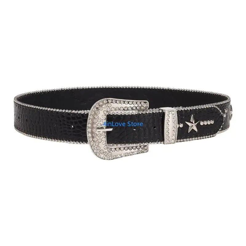 

T4MD Blingbling Waist Belts for Jeans Studded Belt for Punk Girls Street Impressive Modern Stage Street Dance