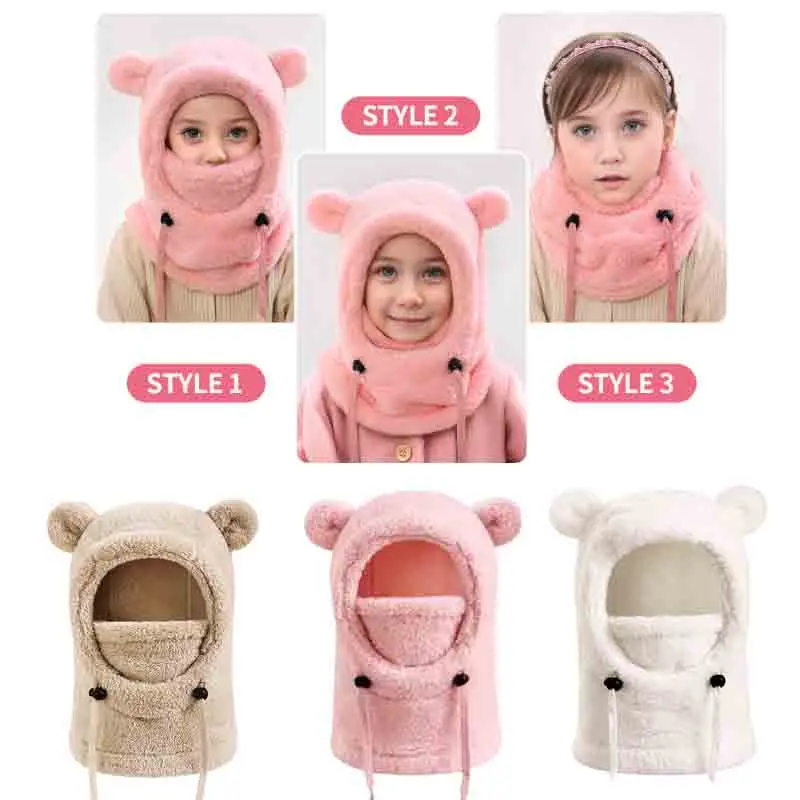 Gorro de casco con cubierta facial para niños, gorro de pasamontañas cálido a prueba de frío, gorro térmico de esquí para niños, bufanda de felpa para niños, gorro de una pieza