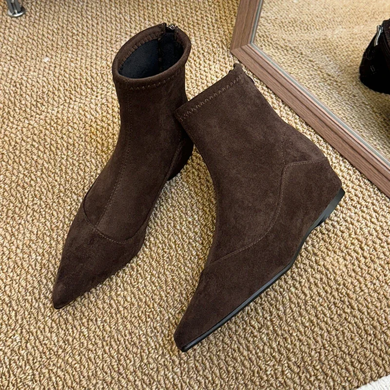 

Elegant Women's Boots Flats Pointed Toe Luxury Shoes Casual Suede Winter Chelsea Boots 2025 Party Dress New Walking Ladies Boots