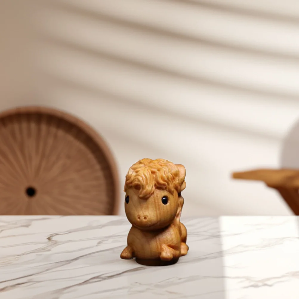 

Handcarved Wood Horse Ornament Miniature Animal Decoration Charming Solid Wood Figure Lucky Prosperity Home Desk Decor
