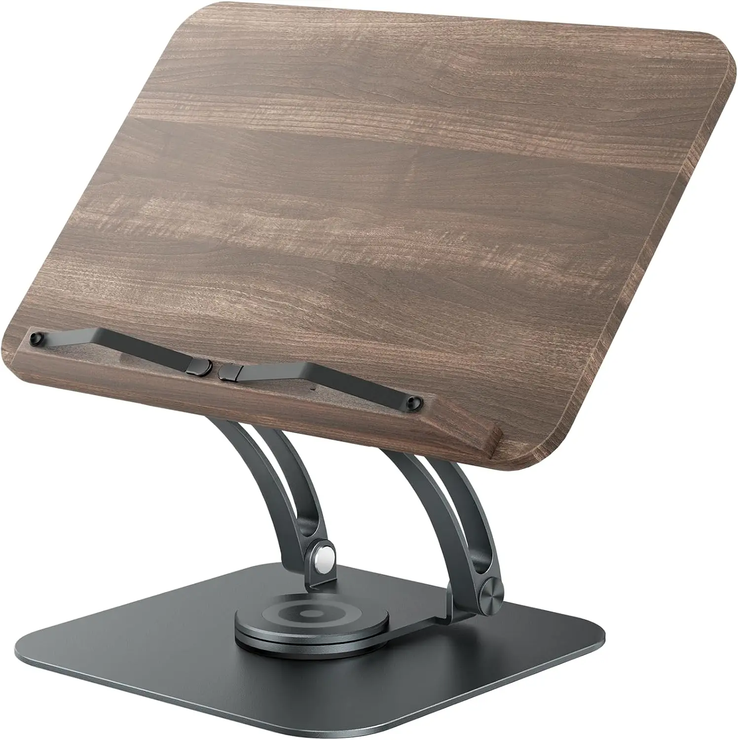 

Adjustable Book Stand with 360° Swivel Base, Foldable Cookbook Holder with Page Clips for Reading, Tablet, Laptop - Gray