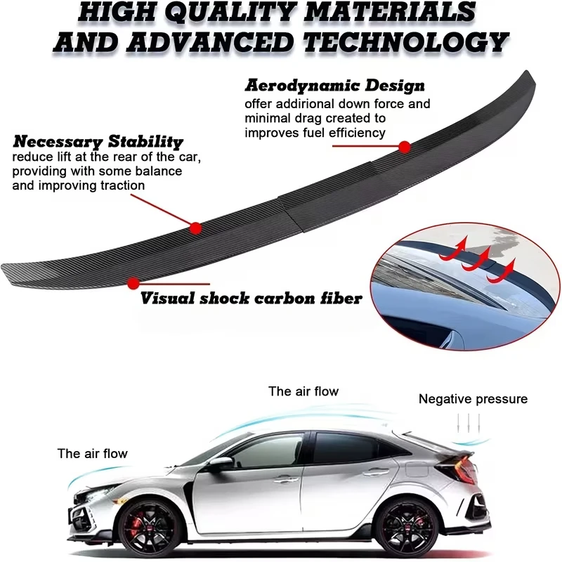 Dreiteiliger universeller Heckspoiler ohne Bohren, Kohlefaser-Optik, Kofferraumspoiler, sportliche Modifikation, Upgrade-Zubehör für die Fahrzeugkarosserie – Detail 6