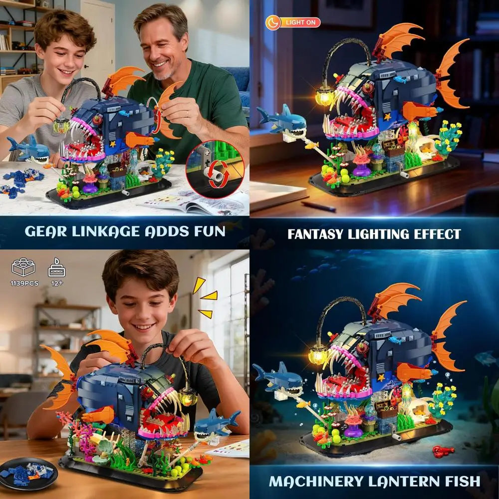 Beleuchtetes Anglerfish-LED-Bausatz: 1139-teiliges Ocean Life-Set für Kinder ab 12 Jahren