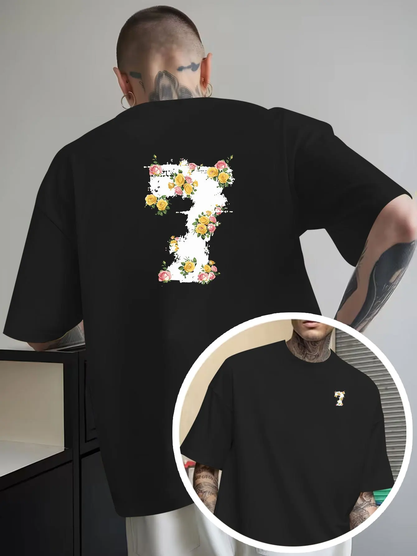 Men's Double-Sided Print T-Shirt—Breathable Short-Sleeve Crew Neck Top, Suitable for Lounging and Outdoor Wear
