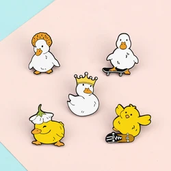 Cute Animal Brooches Crown Skate Goose Duck Chicken Enamel Pin Backpack Cartoon Lapel Badge Jewelry Wholesale Gifts for Friends