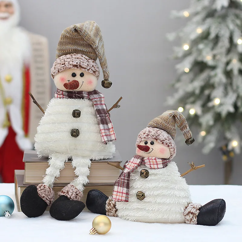 New Christmas decorations Sitting cloth snowman figure pointed hat Top hat straddle vintage doll Creative gift trinket