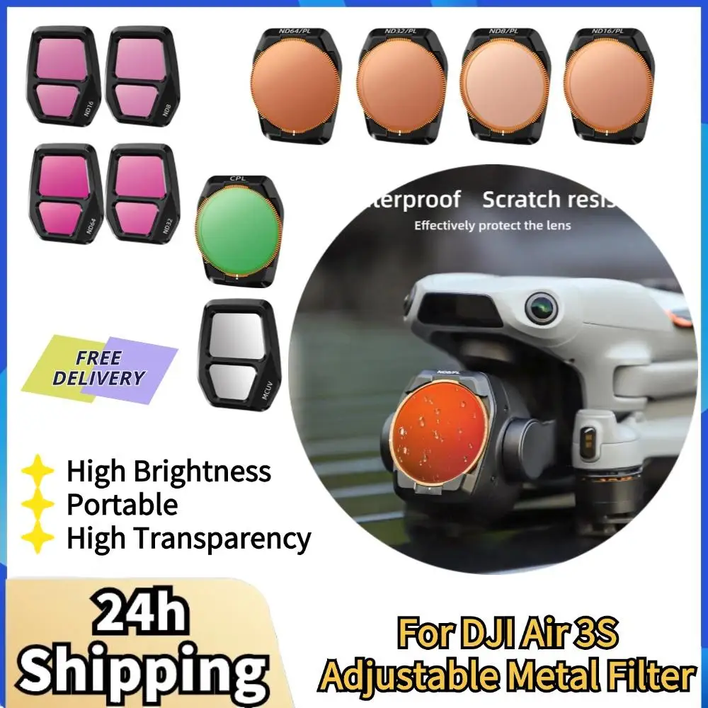 Suitable For DJI Air 3S Adjustable Metal Filter NDPL CPL UV ND8/16/32/64 ND Camera Filter Set Polarizer Dimmer Accessory