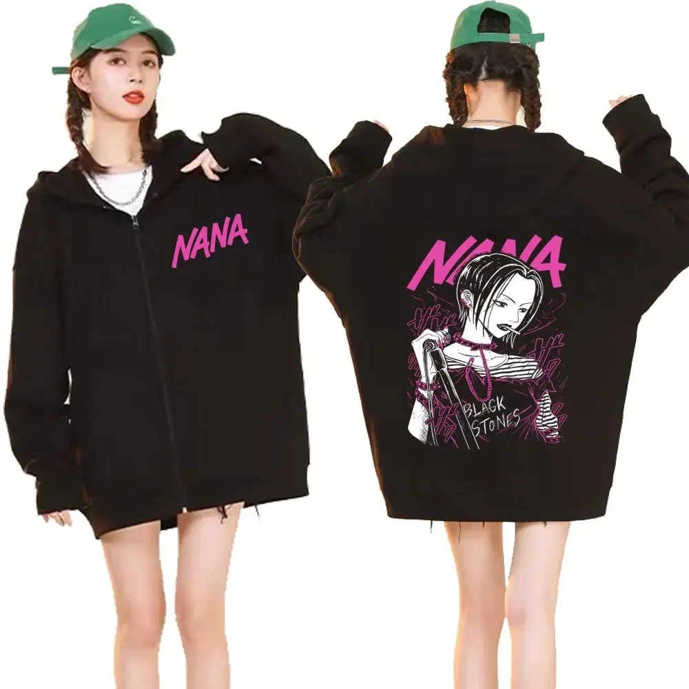 Anime Zipper Hoodie Jacket for Men and Women, Casual Oversized Sweatshirt, Vintage Zip Up Coats, Nana Osaki, Hot