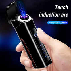 Smart Touch Rechargeable Windproof  Double Arc Plasma Lighter Interchangeable 14450 Battery Lighter USB Electronic Lighter Gifts