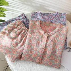 Pijama com estampa floral feminina, loungewear manga longa, terno casual solto, roupa de dormir, roupa de casa, outono, novo