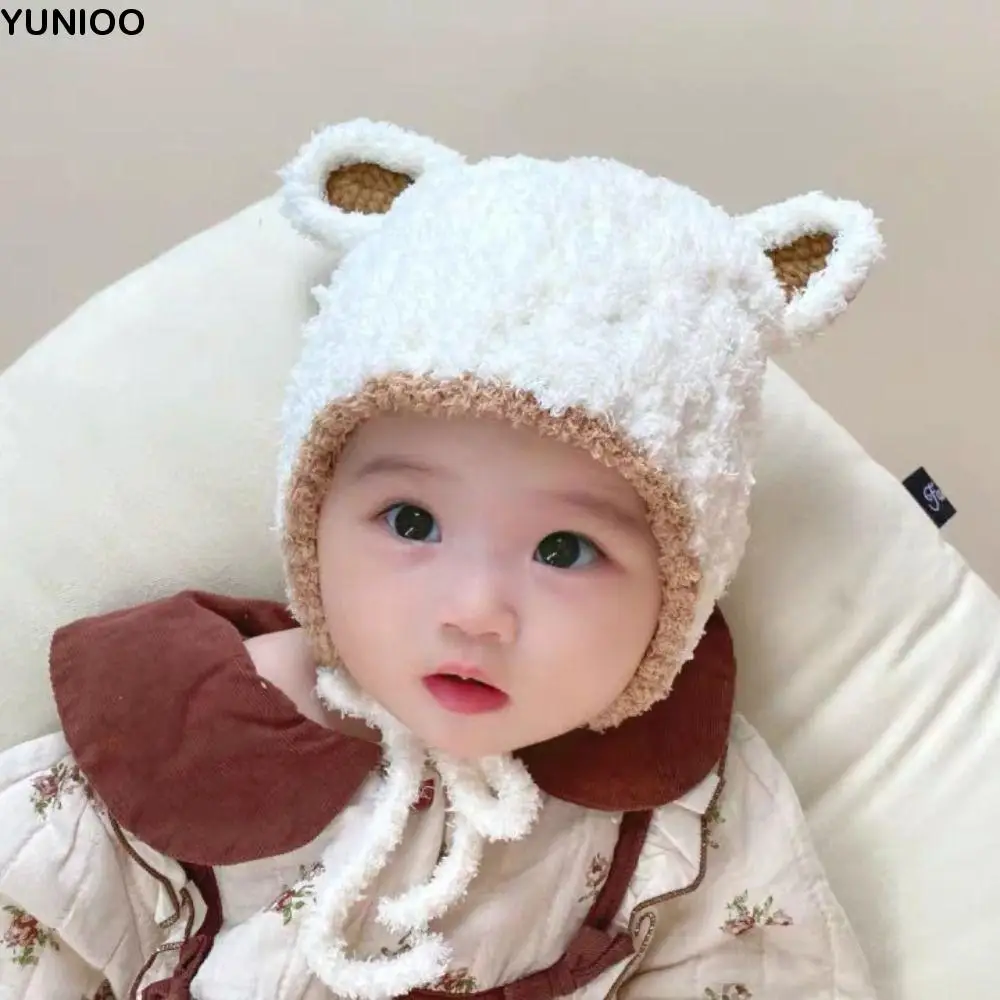 

Lamb Plush Animal Hats Scarf Fashion Design Korean Style Children Fleece Hat Muffler Solid Color Plush Hat with Scarf