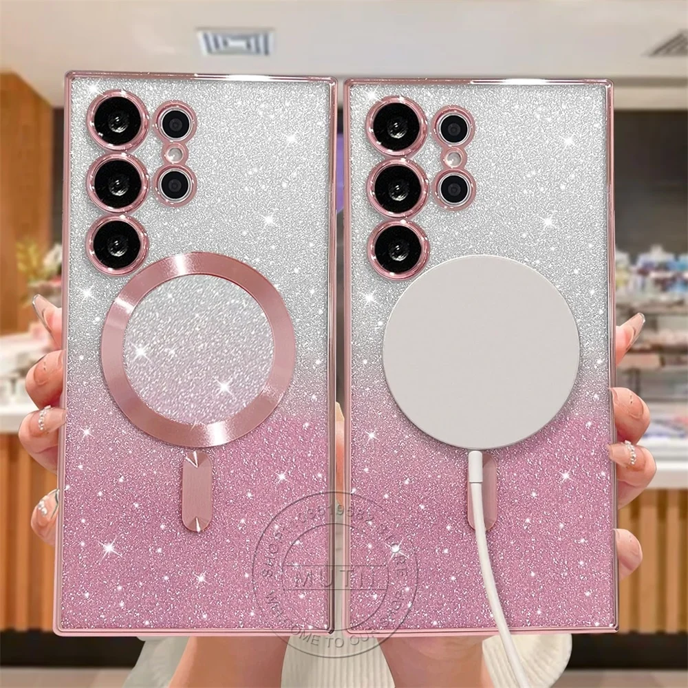 For Samsung Galaxy S24FE S23FE S21FE S20FE S20 S21 S22 S23 S24 S25 Plus Note20 Ultra FE Glitter Case Magsafe Soft Bling Cover - náhled 3