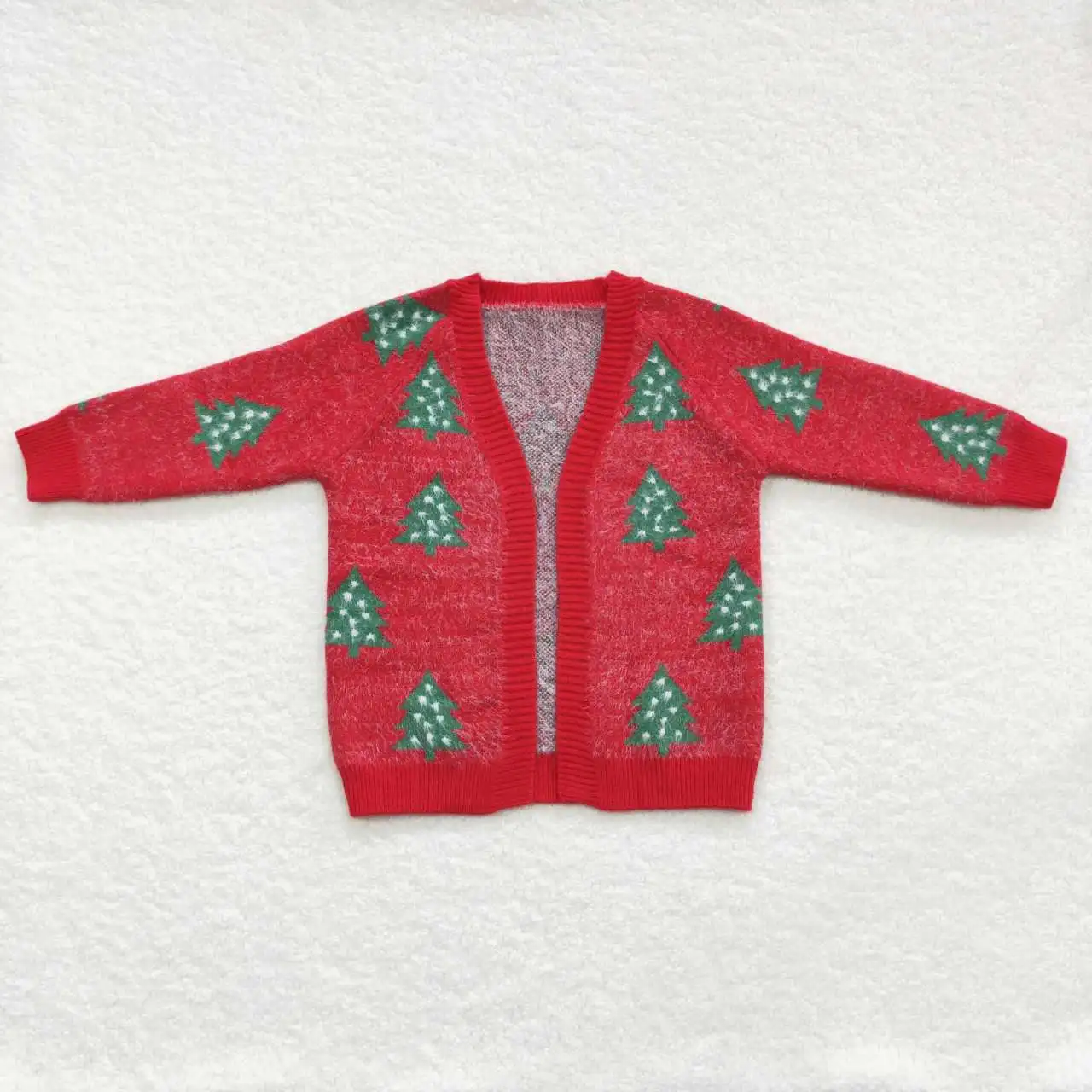 Wholesale Baby Girl Cardigan Sweater Christmas Tree Red Open Long Sleeves Coat Kids Woolen Children Toddler Fall Winter Clothing