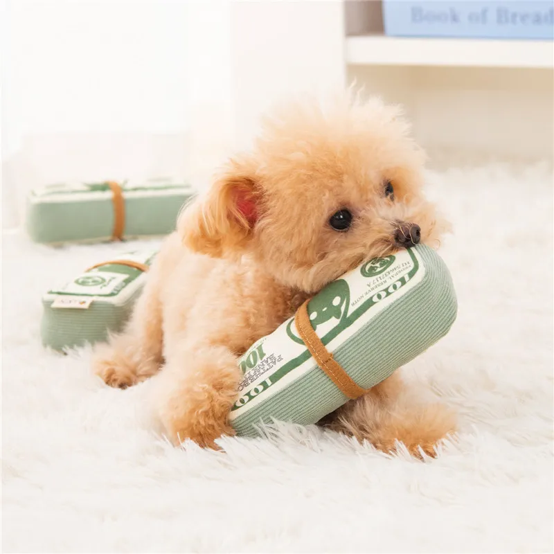 Plush Chew Toy for Dogs Money Shape Bite Resistant Squeaky Toy For Puppy Durable Chew-Resistant Interactive Dog Toy