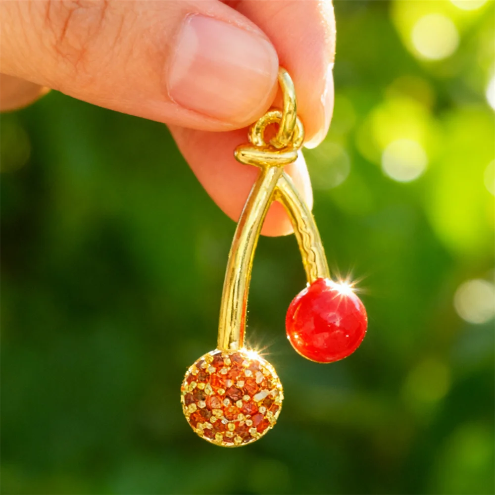 4Pcs Pendants Brass Enamel Cherry Style Charms Cubic Zirconia for DIY Jewelry Necklace Bracelet Making Accessories for Women Men