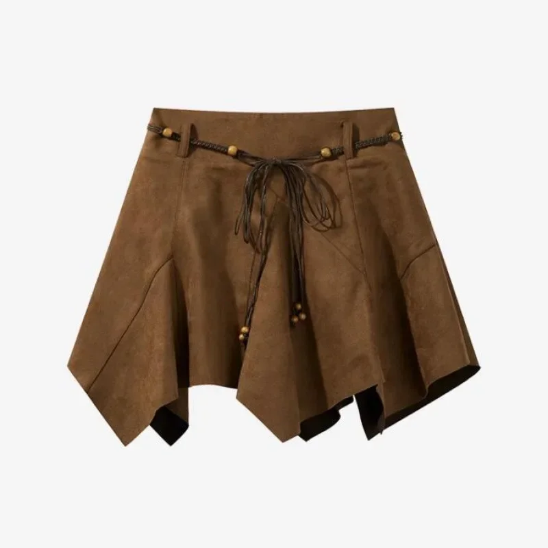 

Retro American High Waist Asymmetrical Mini Skirt Women Summer Trendy Hollow out Slimming A- Line Short Skirt