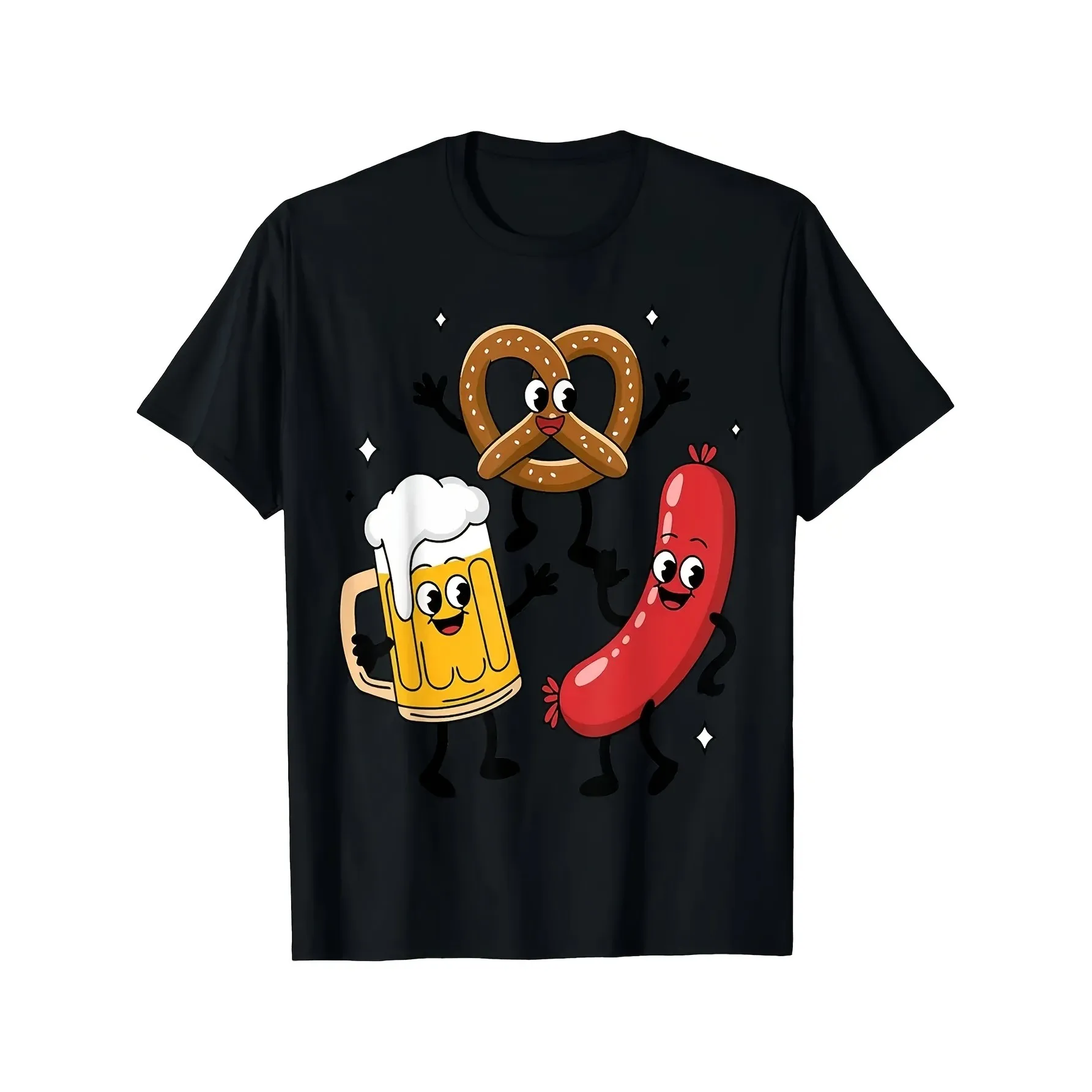 Men'S Oktoberfest T-Shirt - Bavarian Pretzel Beer & Bratwurst Design with Dirndl Hops Black Casual Short Sleeve