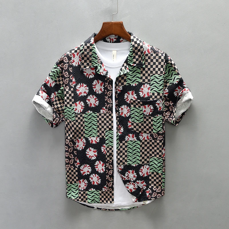 2024 Summer New Casual Shirts for Men Fashion Digital Printing Short Sleeve Shirt Man Loose Oversize Shirt