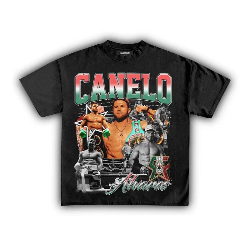 

Футболка для бокса Canelo Alvarez, хлопковая футболка большого размера с рисунком, мексиканский чемпион для мужчин и женщин, спортивная уличная одежда, топ для фанатов