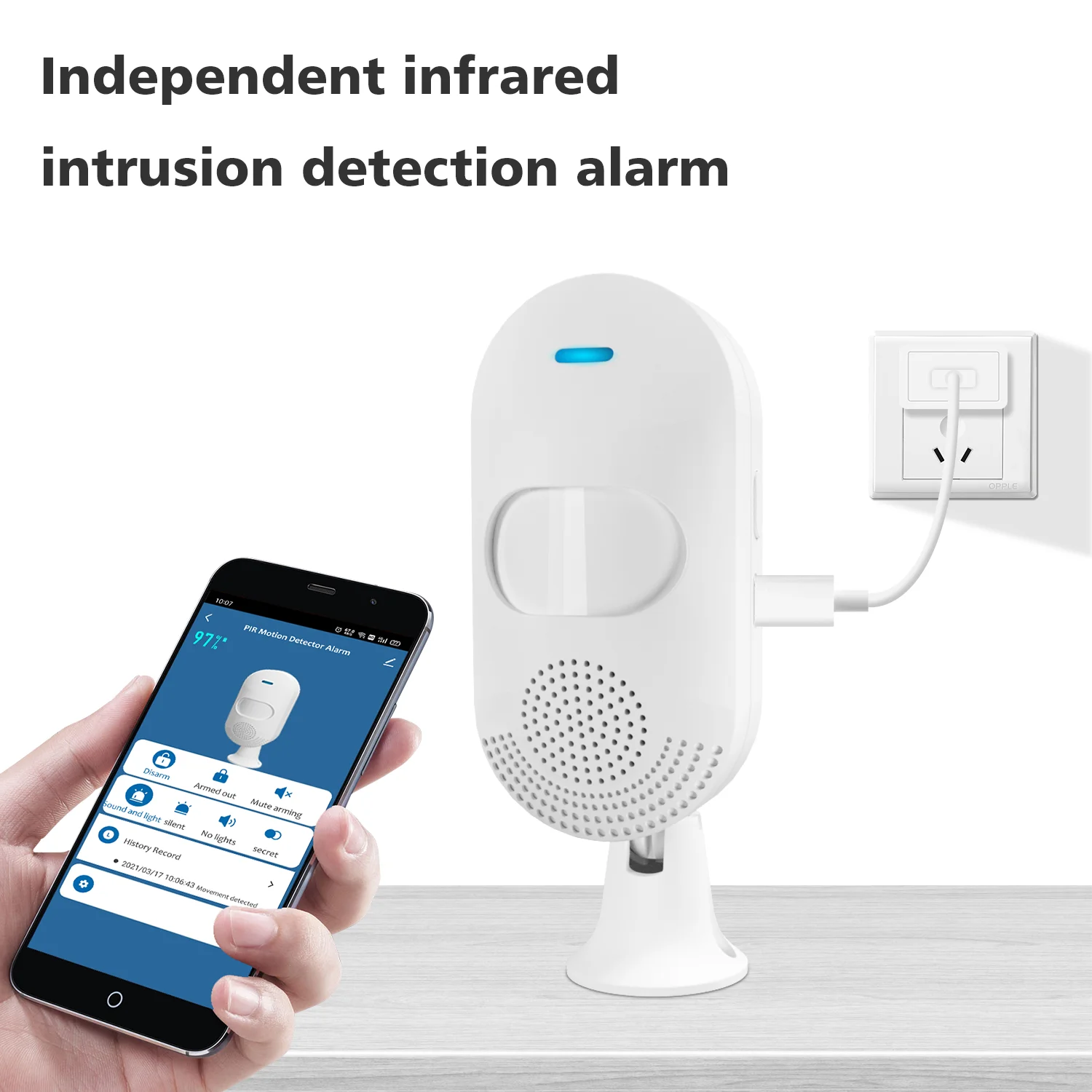 Tuya-Smart Wireless PIR Motion Sensor, Alarme Sonoro, Detector Infravermelho, Notificação Remota, Sistema de Segurança, Wi-Fi, Tuya App