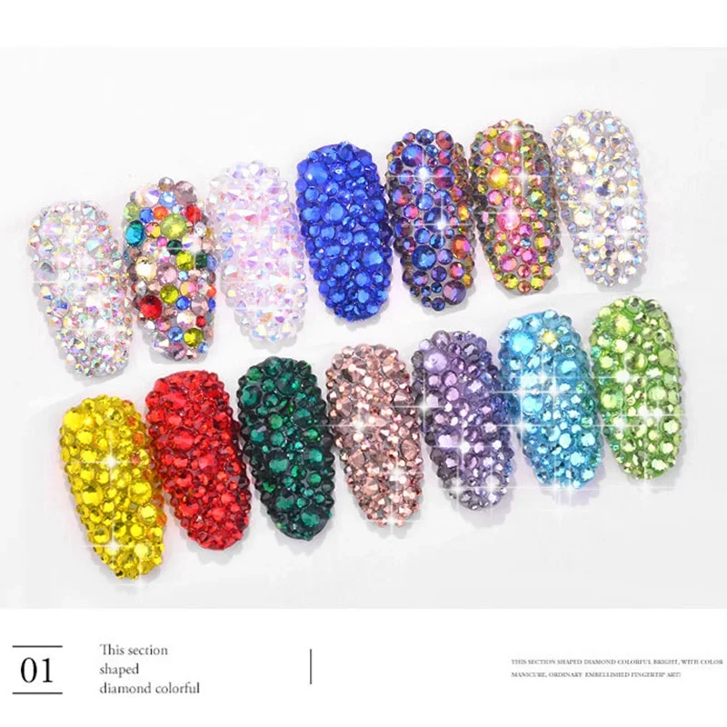 1440 Stück 20 Farben Glitzer 3D FlatBack Glas Nail Art Klarer Kristall AB Strasssteine Glänzender Edelstein Maniküre Zubehör