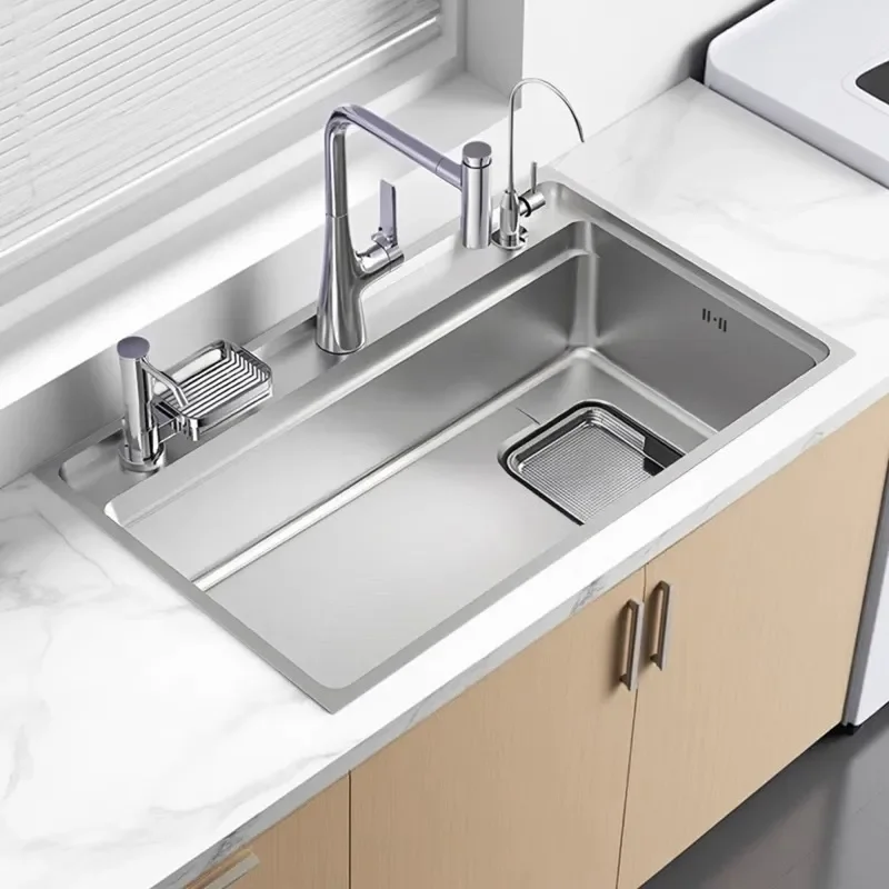 4mm Extra Thick Japanese Embossed Stainless Steel Large Single Bowl Kitchen Sink Deep Washing Basin for Household Use