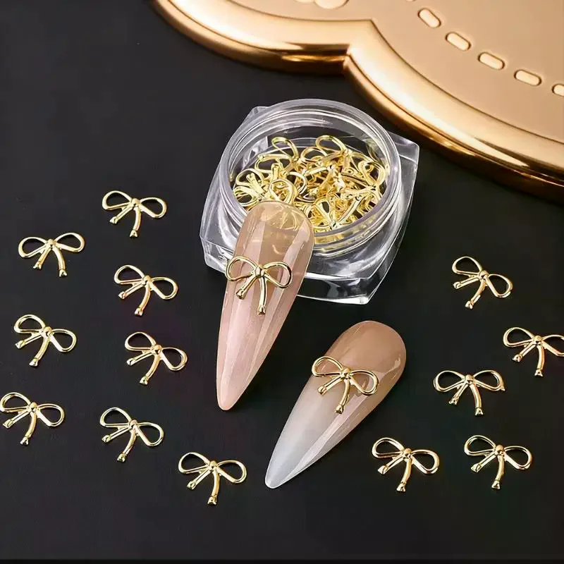Metal Willow Bows Nail Decoration Gold Silver 3D Bowknot Design DIY Charm Elegant Metallic Jewelry Manicure Accessoires