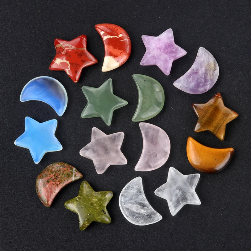 2Pcs/Set Natural Stone Mini Ornaments Star Moon Crystal Decorative For Bedroom Office Desk Fsh Tank Decor
