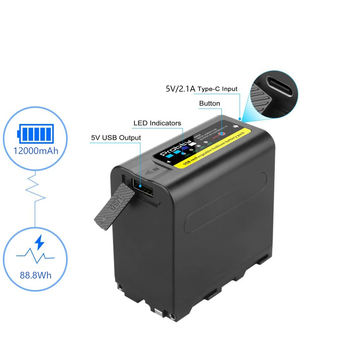 NP-F970 استبدال بطارية لسوني NP-F970 NP-F960 NP-F950 ترقية NP-F980 البطارية مع USB الناتج نوع-C 5V/2.1A شحن